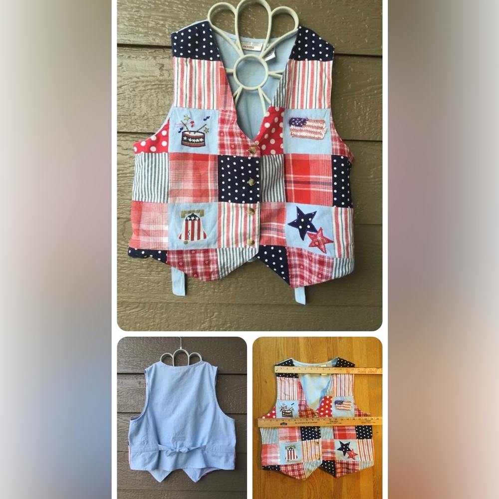 Vintage Retro 80s 90s Victoria Jones Petites American USA Patchwork Vest Size PM